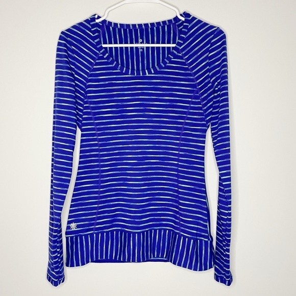 Athleta Long Sleeve Space-dyed Striped Workout Athletic Gorpcore Top Size XS - Picture 1 of 10